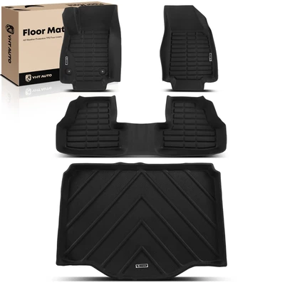 4 Pcs Front & Rear & Trunk Black Floor Mats Liners
