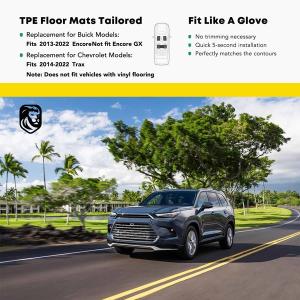 4 Pcs Front & Rear & Trunk Black Floor Mats Liners for 2014-2022 Chevrolet Trax