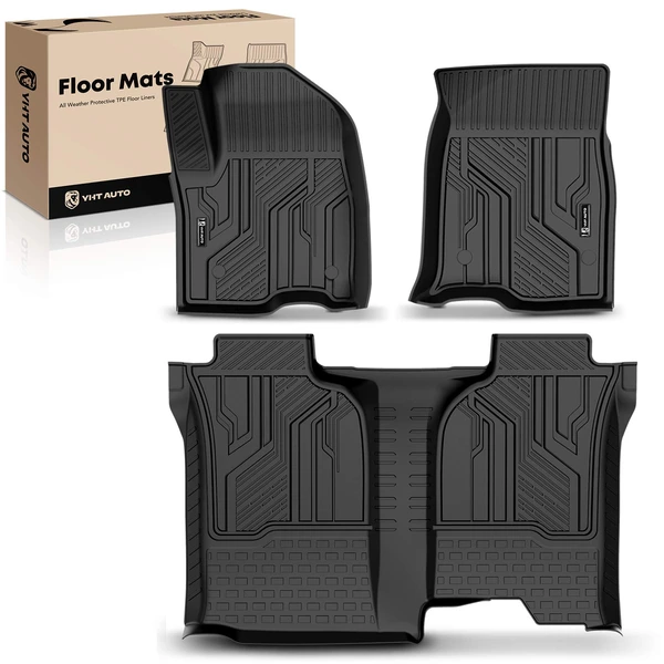 3 Pcs Front & Rear Black TPE textured Floor Mats Liners for 2020-2023 Chevrolet Silverado 2500 HD