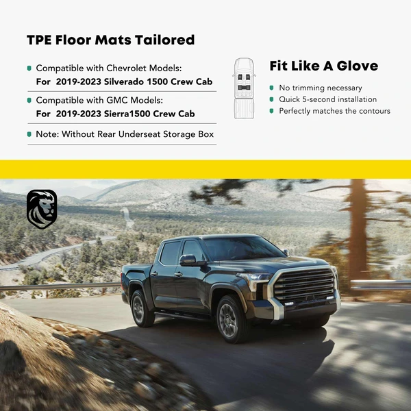 3 Pcs Front & Rear Black TPE textured Floor Mats Liners for 2020-2023 Chevrolet Silverado 2500 HD