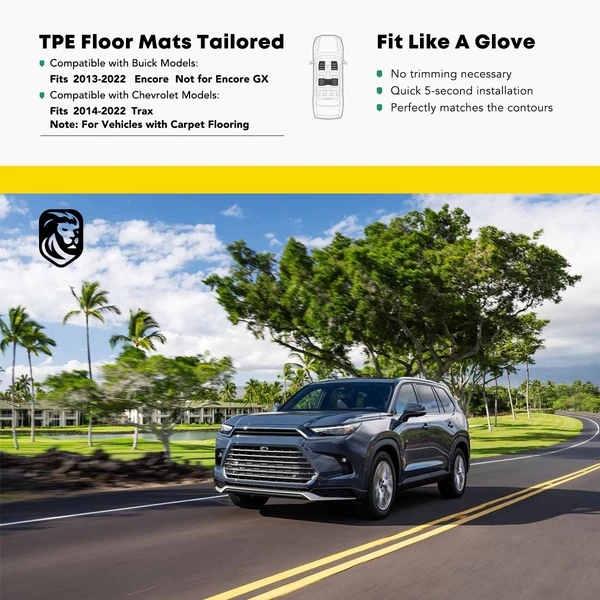 3 Pcs Front & Rear Black Floor Mats Liners for Chevy Trax 14-22 Buick Encore