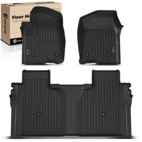 3 Pcs Front & Rear Black TPE textured Floor Mats Liners for 2020-2024 GMC Sierra 3500 HD