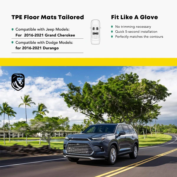 3 Pcs Front & Rear Black TPE textured Floor Mats Liners for 2022 Jeep Grand Cherokee WK