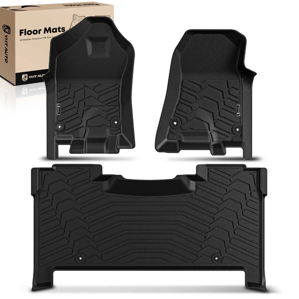 3 Pcs Front & Rear Black TPE textured Floor Mats Liners for 2019-2024 Ram 1500