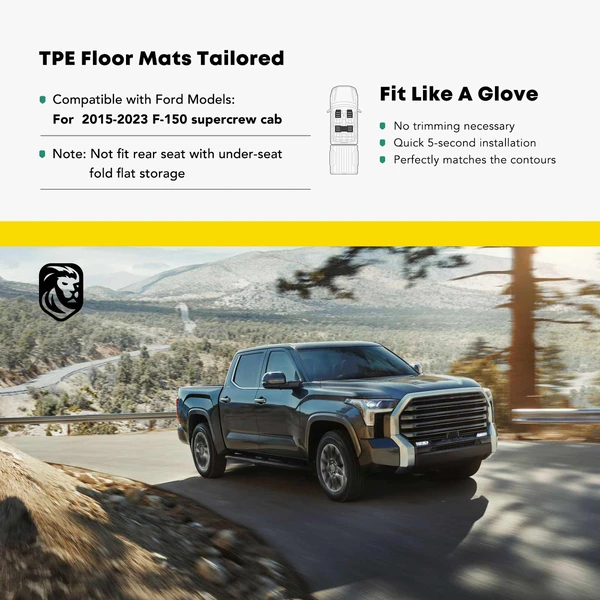 3 Pcs Front & Rear Black TPE textured Floor Mats Liners for 2015-2023 Ford F-150