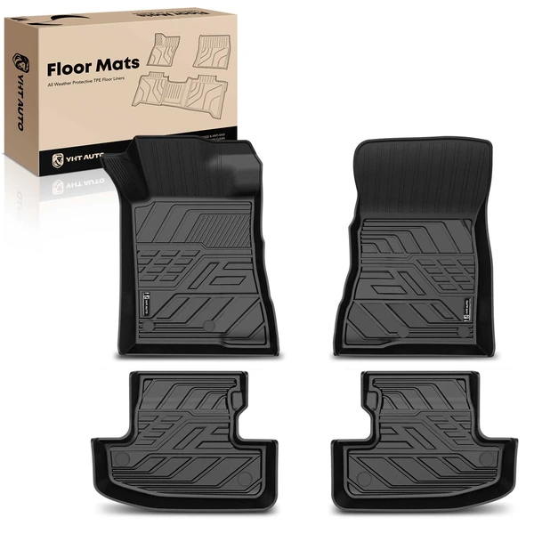 4 Pcs Front & Rear Black TPE textured Floor Mats Liners for 2015-2021 Ford Mustang