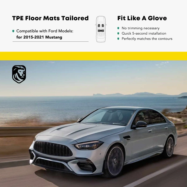 4 Pcs Front & Rear Black TPE textured Floor Mats Liners for 2015-2021 Ford Mustang