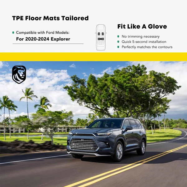 3 Pcs Front & Rear Black TPE textured Floor Mats Liners for Ford Explorer 2019-2021 5 Seats SUV