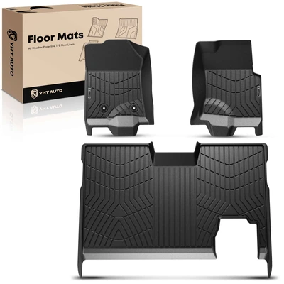  3 Pcs Front & Rear Black Floor Mats Liners for 2010-2014 Ford F-150