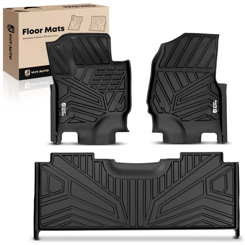 3 Pcs Front & Rear Black TPE textured Floor Mats Liners for 2018 Ford F-450 Super Duty