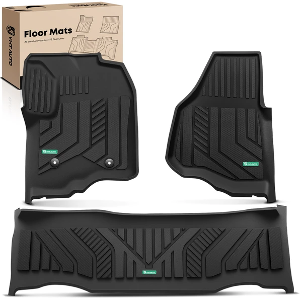 3 Pcs Front & Rear Black Floor Mats Liners for Ford F-250 Super Duty 12-16 Crew Cab