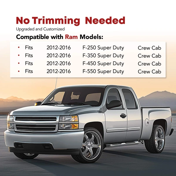 3 Pcs Front & Rear Black Floor Mats Liners for Ford F-250 Super Duty 12-16 Crew Cab