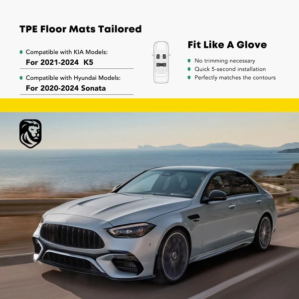 3 Pcs Front & Rear Black TPE textured Floor Mats Liners for 2020-2023 Hyundai Sonata