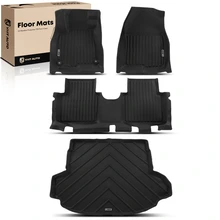 4 Pcs Front & Rear & Trunk Black Floor Mats Liners