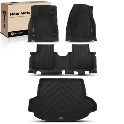 4 Pcs Front & Rear & Trunk Black Floor Mats Liners
