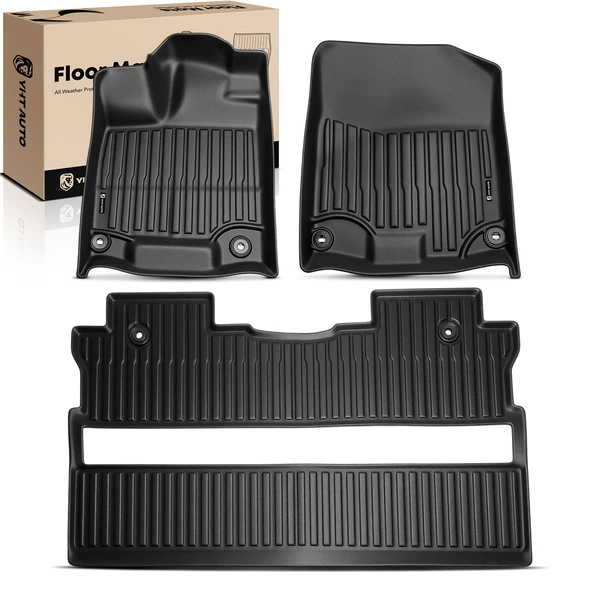 3 Pcs Front & Rear Black Floor Mats Liners for Honda Ridgeline 2017-2025 Crew Cab