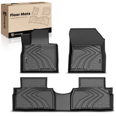 3 Pcs Front & Rear Black TPE textured Floor Mats Liners
