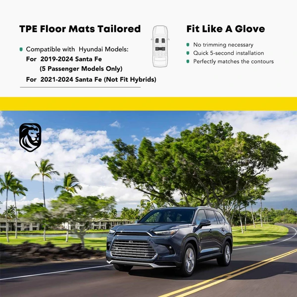 3 Pcs Front & Rear Black TPE textured Floor Mats Liners for Hyundai Santa Fe 2019-2020 5 Seats