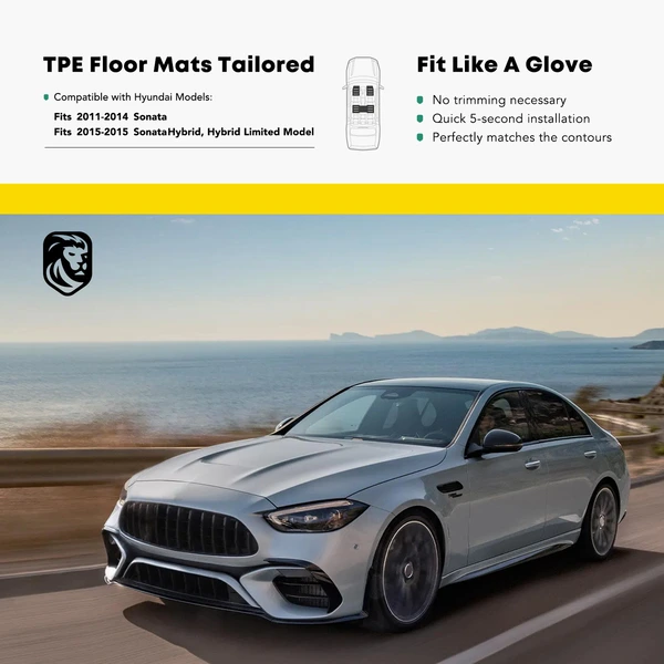 3 Pcs Front & Rear Black Floor Mats Liners for Hyundai Sonata 2011-2015