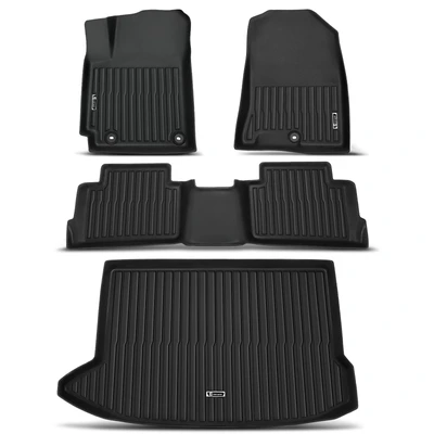 4 Pcs Front & Rear Black Floor Mats Trunk Cargo Liner
