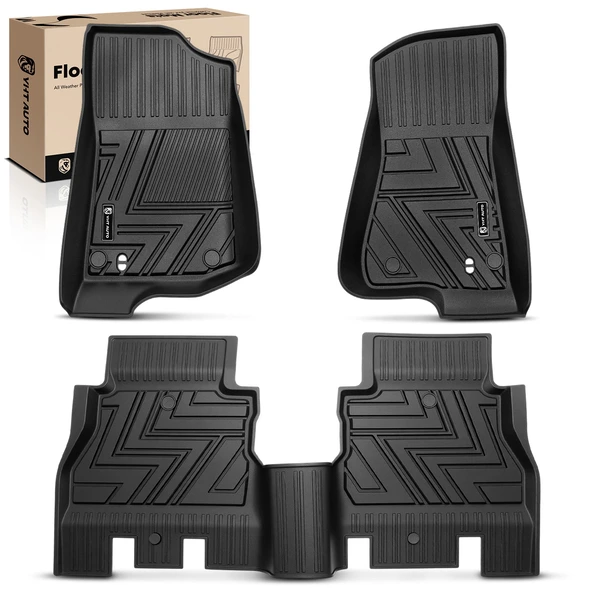 3 Pcs Front & Rear Black TPE textured Floor Mats Liners for Jeep Wrangler 18-23 Unlimited 4-Door
