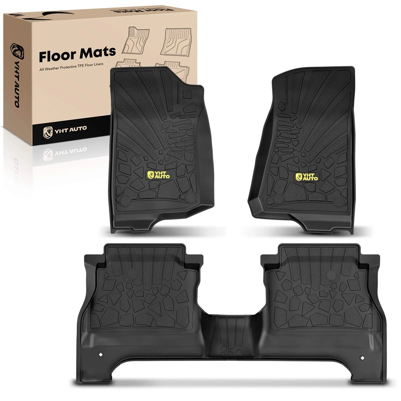 3 Pcs Front & Rear Black TPE textured Floor Mats Liners for Jeep Gladiator JT 2020-2023