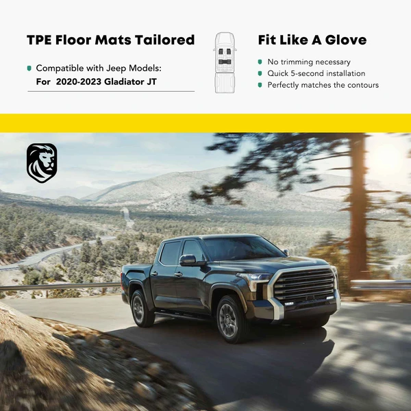 3 Pcs Front & Rear Black TPE textured Floor Mats Liners for Jeep Gladiator JT 2020-2023