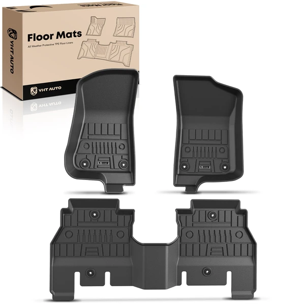 3 Pcs Front & Rear Black TPE textured Floor Mats Liners for 2021-2024 Jeep Wrangler