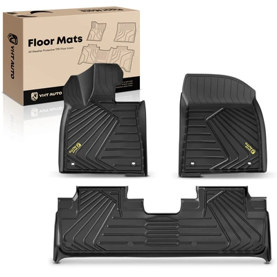 3 Pcs Front & Rear Black TPE textured Floor Mats Liners