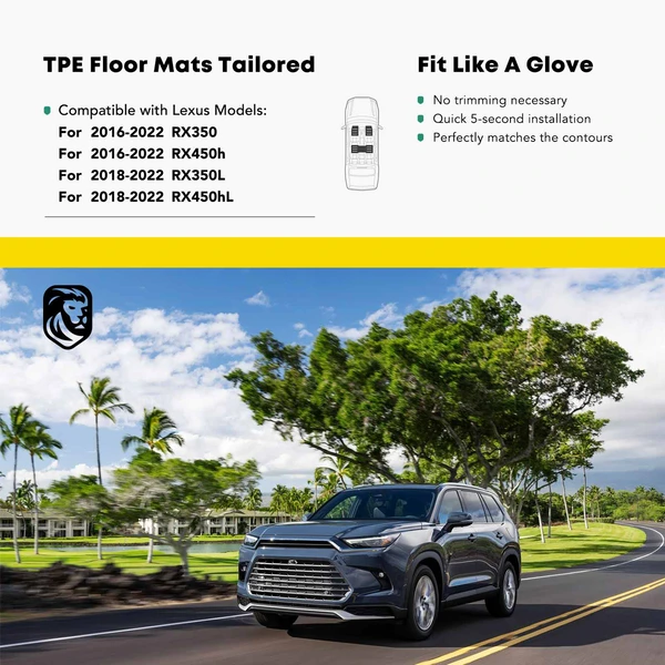 3 Pcs Front & Rear Black TPE textured Floor Mats Liners for 2016-2022 Lexus RX450h