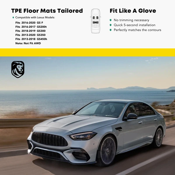 3 Pcs Front & Rear Black Floor Mats Liners for Lexus GS350 2013-2020 GS200t GS F