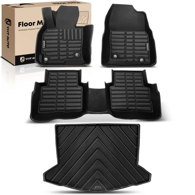 4 Pcs Front & Rear Black Floor Mats Liners