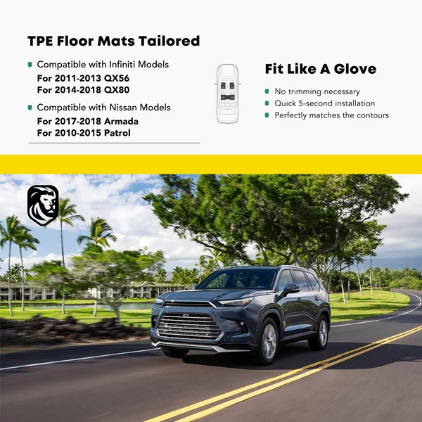 3 Pcs Front & Rear Black TPE textured Floor Mats Liners for 2014-2018 INFINITI QX80