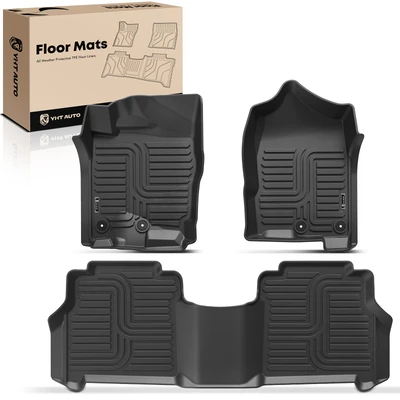 3 Pcs Front & Rear Black TPE textured Floor Mats Liners
