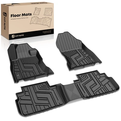 3 Pcs Front & Rear Black TPE textured Floor Mats Liners