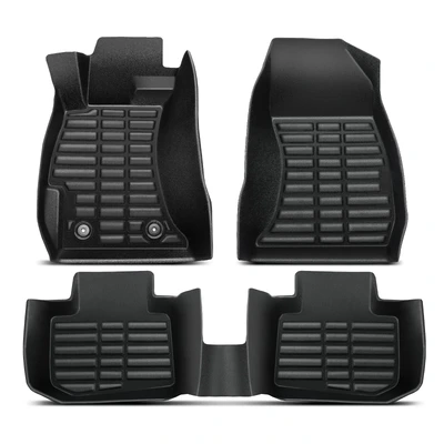 3 Pcs Front & Rear Black Floor Mats Liners