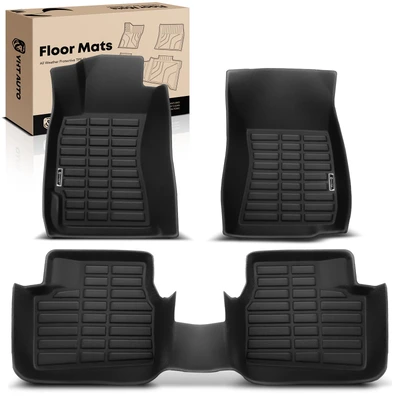 3 Pcs Front & Rear Black Floor Mats Liners