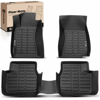 3 Pcs Front & Rear Black Floor Mats Liners