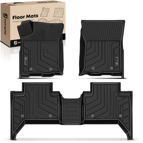 3 Pcs Front & Rear Black TPE textured Floor Mats Liners for Toyota Tacoma 2016-2023 Double Cab