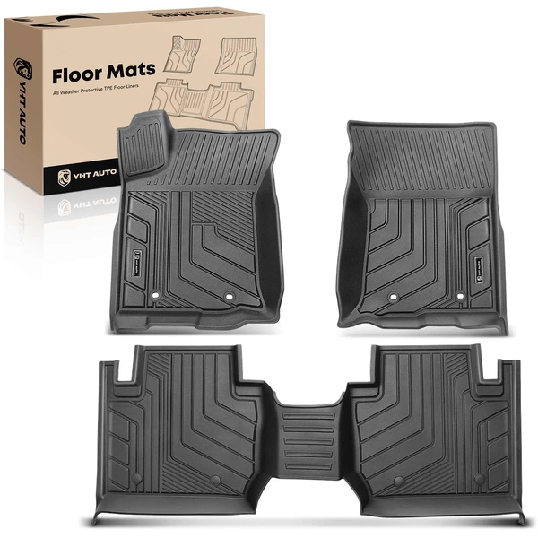 3 Pcs Front & Rear Black TPE textured Floor Mats Liners for 2016-2021 Toyota Tacoma
