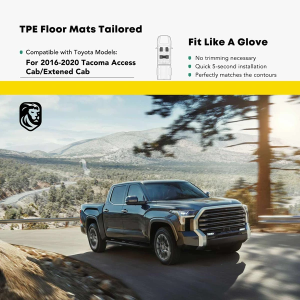 3 Pcs Front & Rear Black TPE textured Floor Mats Liners for 2016-2021 Toyota Tacoma