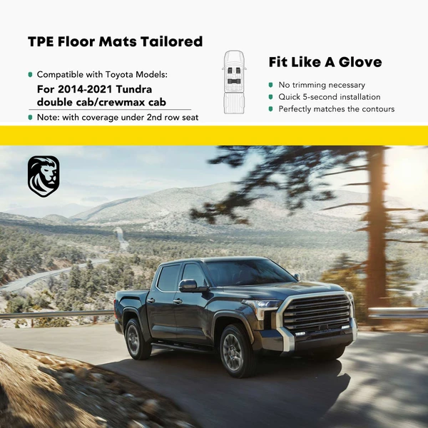 3 Pcs Front & Rear Black TPE textured Floor Mats Liners for Toyota Tundra CrewMax Double Cab