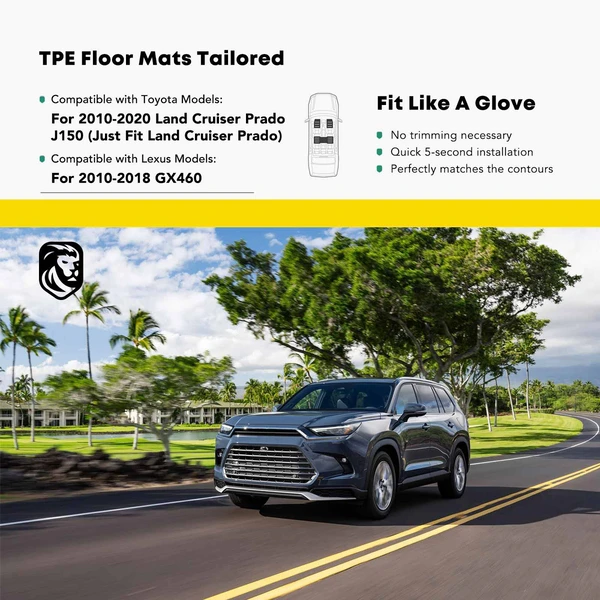 3 Pcs Front & Rear Black TPE textured Floor Mats Liners for Toyota Land Cruiser 09-19 5-Seats