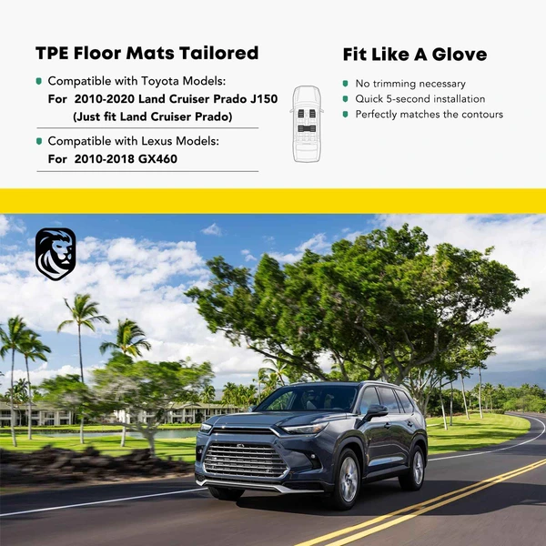 4Pcs Black Front & Rear Row Floor Mats for 2014-2022 Lexus GX460