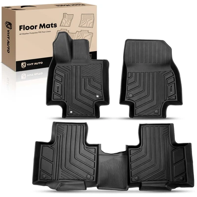 3 Pcs Front & Rear Black TPE textured Floor Mats Liners