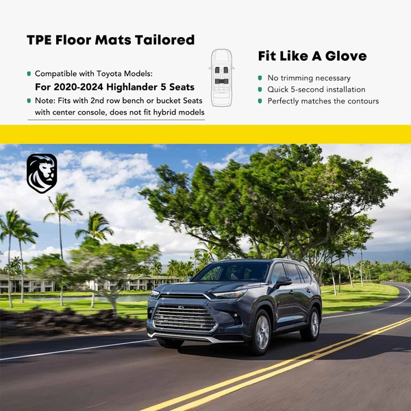 3 Pcs Front & Rear Black TPE textured Floor Mats Liners for Toyota Highlander 20-23 SUV 5-Seats