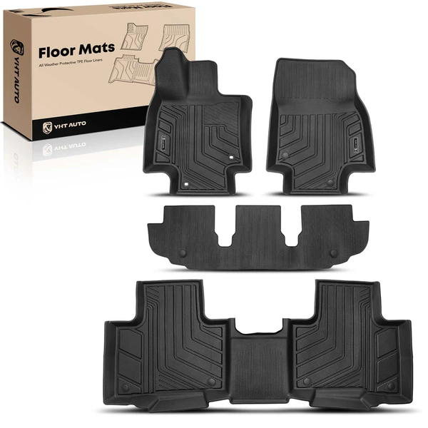 4 Pcs Front & Rear Black TPE textured Floor Mats Liners for Toyota Highlander 20-23 SUV 7-Seats