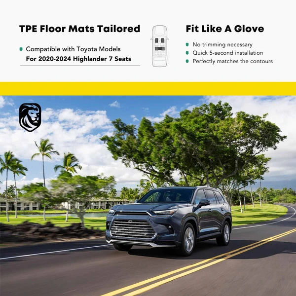 4 Pcs Front & Rear Black TPE textured Floor Mats Liners for Toyota Highlander 20-23 SUV 7-Seats