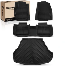 4 Pcs Front & Rear Black Floor Mats Trunk Cargo Liners