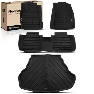 4 Pcs Front & Rear Black Floor Mats Trunk Cargo Liners